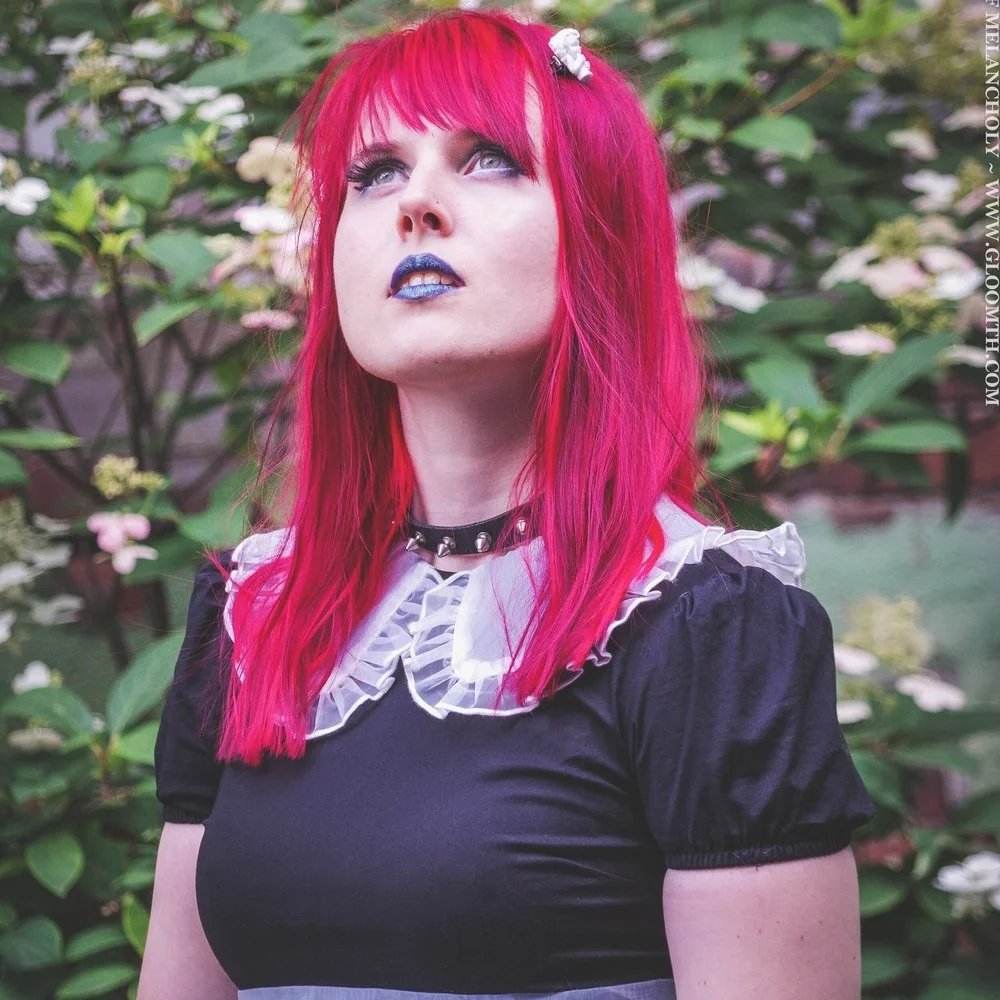 "Domestique" Black Cotton Maid Dress with Sheer Apron - Picture 2 of 12
